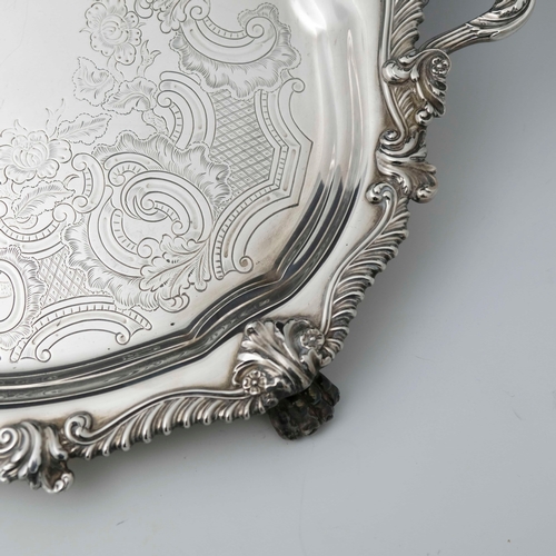 14 - Gorham & Co, a large plated twin handled sideboard tray, Rococo design with a serpentine and scroll ... 