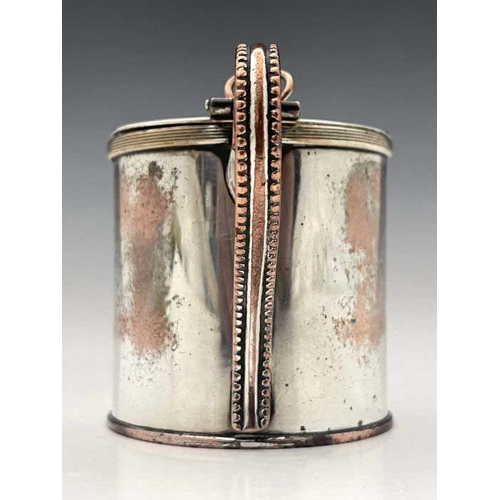 23 - A George III Old Sheffield Plate mustard pot, circa 1780, cylindrical drum form, with reeded rim, fl... 