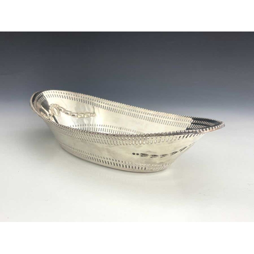 30A - A Victorian silver basket, James Dixon & Sons, London 1896, reticulated boat form, beaded and pierce... 