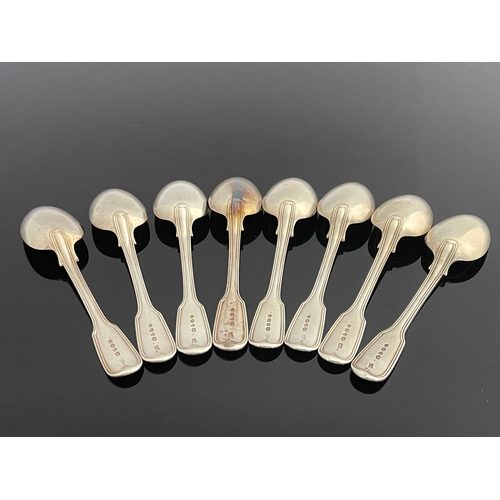 41 - A set of eight Victorian silver dessert spoons, William Eaton, London 1845, Fiddle and Thread patter... 