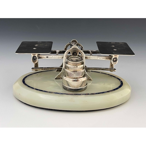 42 - A set of George V silver, onyx and lapis lazuli postal scales, George Betjemann and Sons, London 191... 