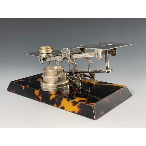 45 - A set of George V silver and tortoiseshell postal scales, George Betjemann and Sons, London 1916, th... 