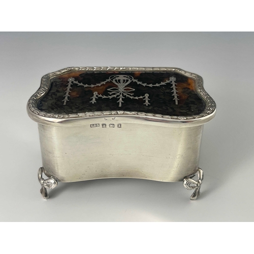 46 - An Edwardian silver and tortoiseshell jewel box, Levi and Salaman, Birmingham 1910, serpentine cubid... 