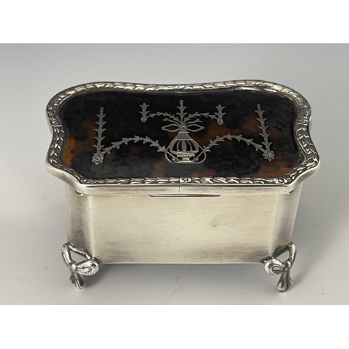 46 - An Edwardian silver and tortoiseshell jewel box, Levi and Salaman, Birmingham 1910, serpentine cubid... 