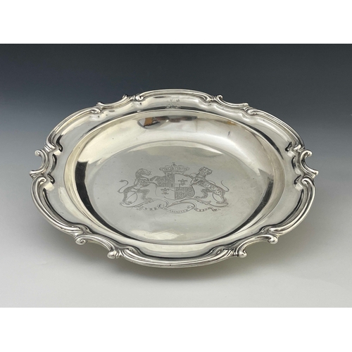 48 - An early Victorian silver dish, Benjamin Smith III, London 1840, fluted foliate C scroll rim with a ... 