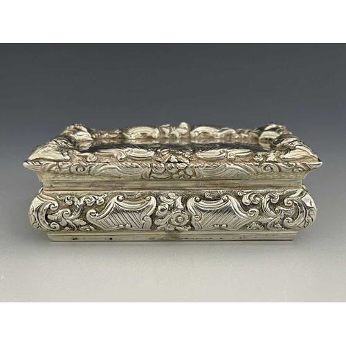 50A - A Victorian silver snuff box, Nathaniel Mills, Birmingham 1850, rectangular form, central inscriptio... 