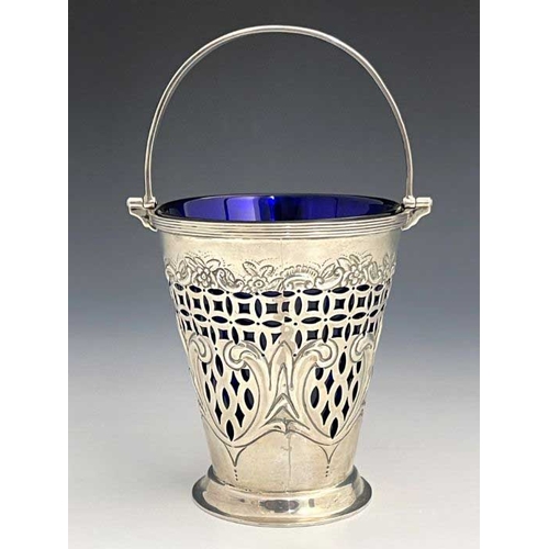 60A - A Victorian silver glassed lined cream pail, Josiah Williams & Co, London 1895, tapering circular fo... 