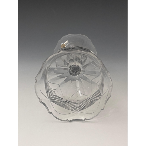 593 - A facet cut pedestal sweetmeat glass, circa 1770, the tulip bowl cut with geometric mitre decoration... 