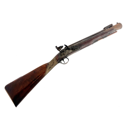 204 - An early 19th century flintlock blunderbuss, J & Richards, 15 inch three stage steel barrel, spring ... 