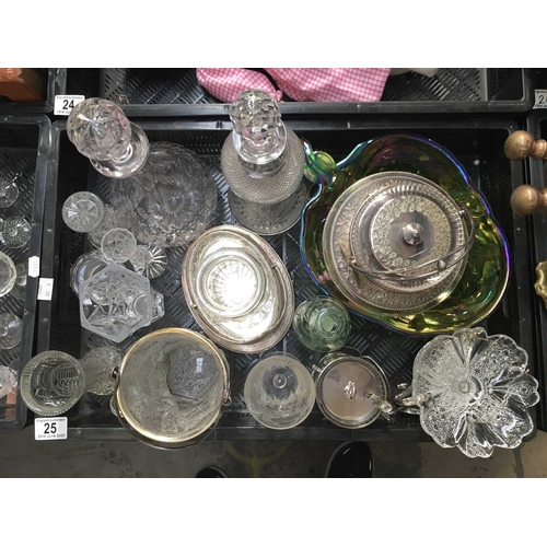 25 - A collection of glass, including two decanters with stoppers, Koloman Moser silver plate crackled ic... 