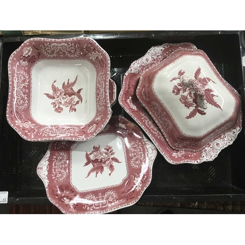 3 - A Spode Pink Camilla tea and dinner service, to include teapot, milk jug, tea cups and saucers, two ... 