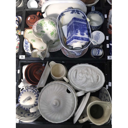 34 - Ceramics to include Royal Worcester Scottie Wilson red ware, Delft blauw mantel clock, William Ridge... 