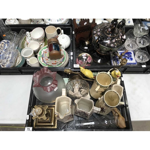 75 - Assorted ceramics and glass, including a pair of Royal Doulton Isaac Walton ware vases, a Victorian ... 