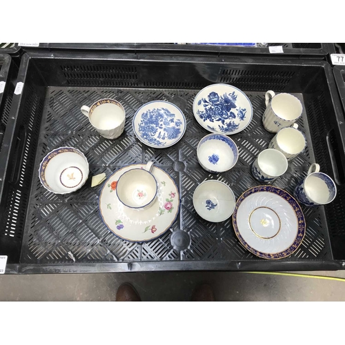 76 - A collection of Worcester blue and white tea ware, circa late 18th century, crescent and other marks