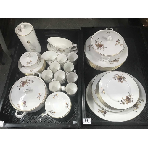 97 - A Royal Worcester gilt and floral coffee and dinner service, including coffee pot, cans and saucers,... 