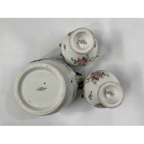 146A - A pair of Spode Copeland's China vases, twin handled inverse baluster form, printed and painted with... 