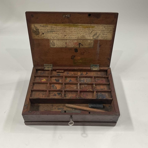 147A - An early Victorian mahogany Reeves & Son artist's box, fitted interior and single drawer, trade labe... 