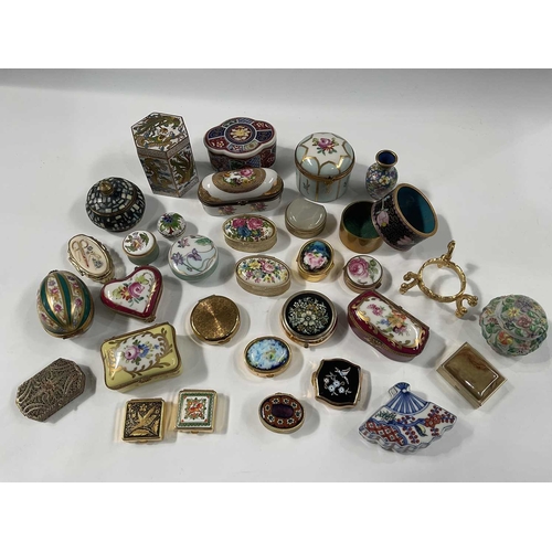 147C - A collection of pill and patch boxes together with a cloisonne box and cover etc