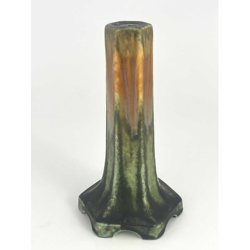 148B - Ruskin Pottery, a crystalline lamp base, circa 1932, hexagonal section splayed form, on bracket feet... 