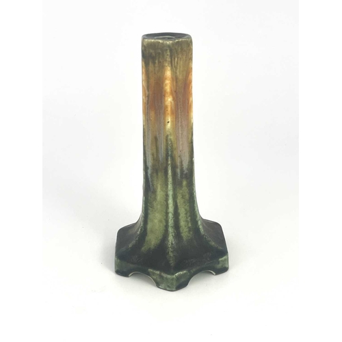 148B - Ruskin Pottery, a crystalline lamp base, circa 1932, hexagonal section splayed form, on bracket feet... 