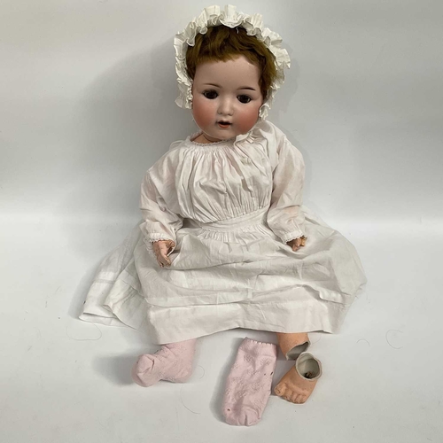 151E - Armand Marseille character baby bisque head doll, sleeping brown eyes, painted brows and lashes, pai... 