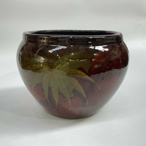 155D - An American Weller art pottery jardiniere, painted with ferns, 17cm high