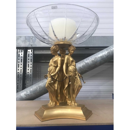 158B - An Italianate gilt painted and glass crowned centre piece, modelled as the Three Graces