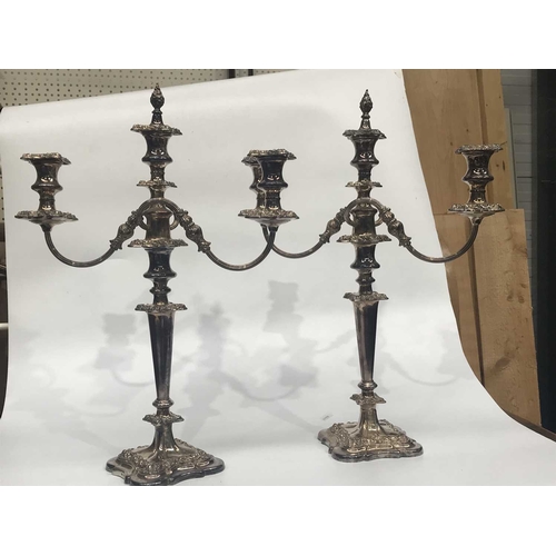 160G - A pair of silver plated three branch candleabra, Elkington 19th century style, (2)