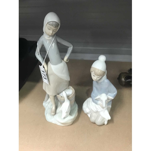 173 - Two Lladro figures, milkmaid with goose and boy with lamb (2)