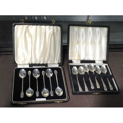 195 - A set of six George V silver teaspoons, Henry Williamson, Sheffield 1917, together with a set of six... 