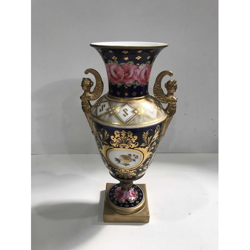 219 - A Paris Porcelain/Coalport style pedestal vase, circa 1860, shouldered baluster form, with twin cary... 