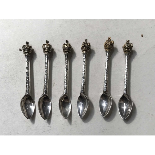 238 - A set of six Elizabeth II silver Jubilee coffee spoons, Stuart Devlin, London 1977, Coronation Crown... 