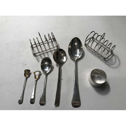 247 - Silver and plate, to include two Georgian silver shovels, George V silver napkin ring, three silver ... 