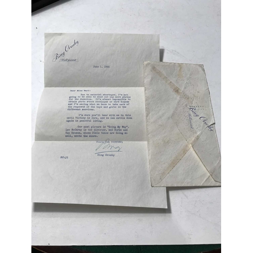 282 - Hollywood interest, a Bing Crosby signed letter, dated 1st June 1944, in original embossed and date ... 