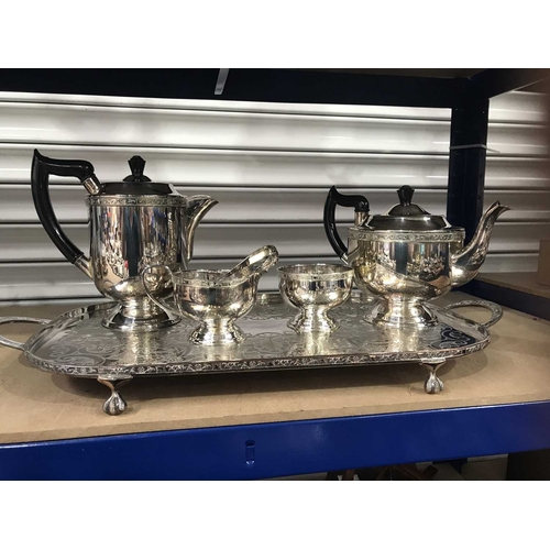 288 - A Viners of Sheffield silver five piece plate tea service, including teapot, coffee pot, sugar bowl,... 