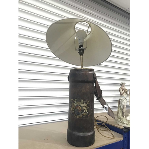 291 - Table lamp converted from a leather powder case - Royal coat of arms