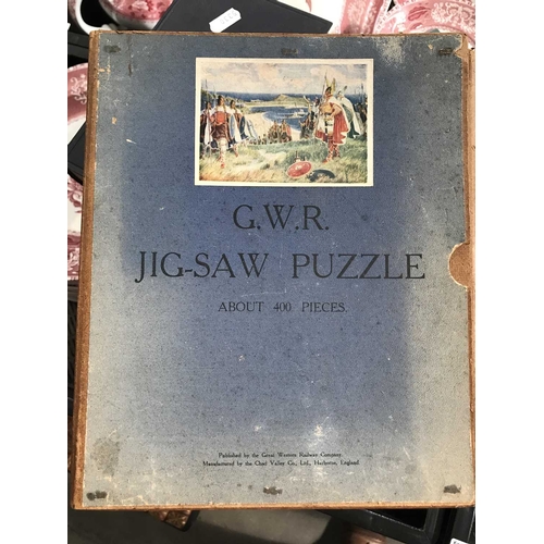 319 - GWR wooden jig-saw puzzle, Viking Landing at St Ives, in original box