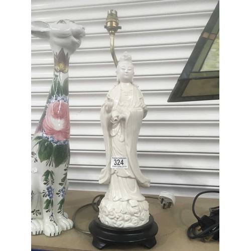 324 - A large blanc de chine figural table lamp, modelled as Guanyin, 53cm high