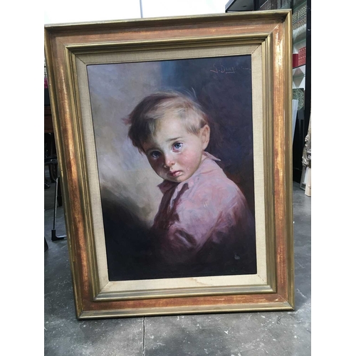 436 - Giovanni Bragolin (Italian, 1911-1981), Crying Boy, signed u.r., on canvas, 70 by 50cm, framed