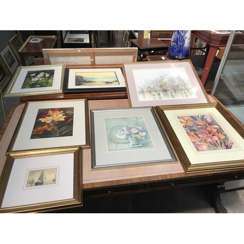 464 - Seven assorted watercolours, to include a marine study by Ann Whalley, still life studies by Ann Blo... 