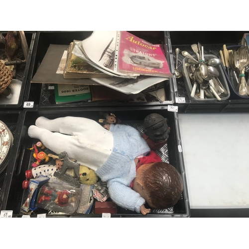 69 - A large collection of toys, ephemera and silver plated flatware, including Mickey Mouse puppets, Moh... 