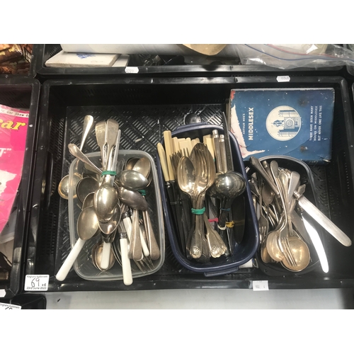 69 - A large collection of toys, ephemera and silver plated flatware, including Mickey Mouse puppets, Moh... 