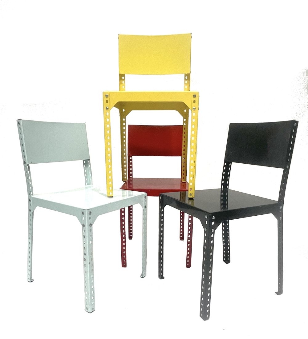 Andre Klauser for Thorsten van Elten, a set of four steel 'Meccano' chairs,  powder coated in black