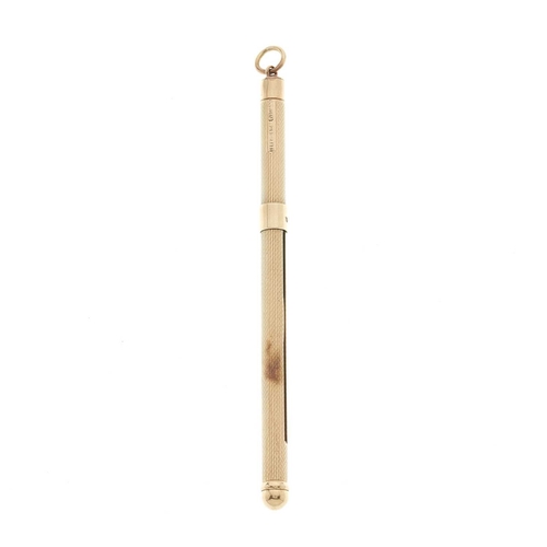 66 - Asprey & Co., a 9ct gold engine-turned swizzle stick, maker's marks for Asprey & Co., hallmarks for ... 