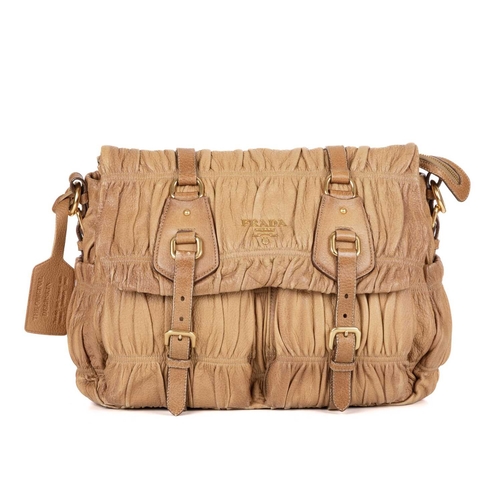 Prada, a leather Gaufre messenger bag, crafted from tan deerskin