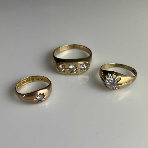 31 - Three 9ct gold gem set rings, ring sizes: X, P 1/2, L/L 1/2, 11g (3)