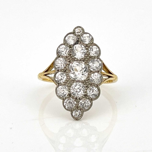 40 - An 18ct gold and white sapphire marquise-shaped ring, ring size Q, 4.0g