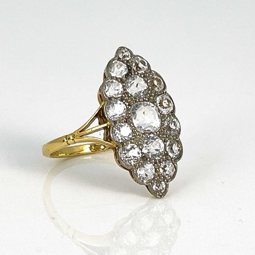 40 - An 18ct gold and white sapphire marquise-shaped ring, ring size Q, 4.0g