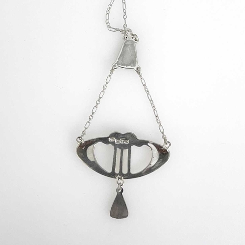 43 - Charles Horner, an Arts and Crafts silver and enamelled pendant, Chester 1906, the squat lyre form p... 