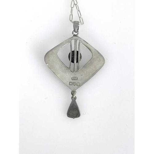 49 - Charles Horner, an Arts and Crafts silver and enamelled pendant, Chester 1920, diamond shaped Egypti... 